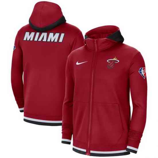 Men Miami Heat Nike 75th Anniversary Performance Showtime Full Zip Hoodie Jacket  Red